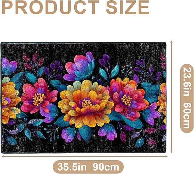 Flower Area Rug 2x3 ft Entry Rug Washable Boho Rugs Non Slip Low Pile Floral Door Mat Small Carpet for Bedroom, Bedside, Kids Room, Office, Dining Room