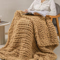 bearberry Chunky Knit Throw Blanket 60x80 Inches Handmade, Soft Jumbo Chenille Yarn with Cable Rope Knot Design | Thick Cozy Large Blanket for Couch, Sofa, Bed & Living Room Home Decor | Camel