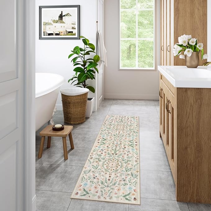 Lahome Chloe Insect Botanical 2'6"x8 Hallway Runner Rug,Kitchen Runner Rugs Non Skid Washable Bathroom Carpet Runners, Soft Non-Slip Indoor Rug Runners for Entryway Laundry Bedroom(Beige,2'6"x8)