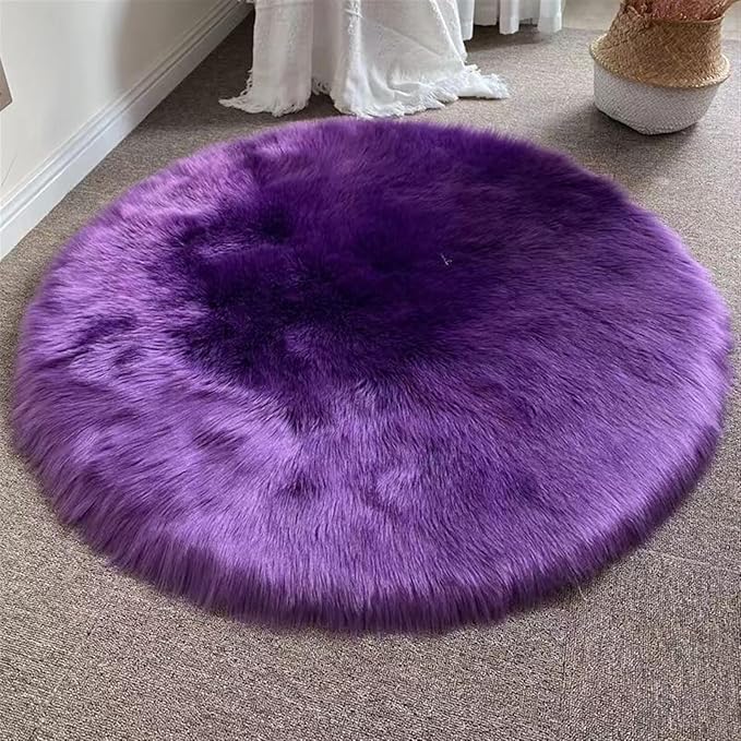 Lifup Soft Round Shaggy Rug, Faux Fur Area Rug, Fluffy Plush Carpets Circle Rugs for Living Room Fuzzy Rugs for Bedroom Under Dining Table Home Office Decor Purple 2x2 Feet