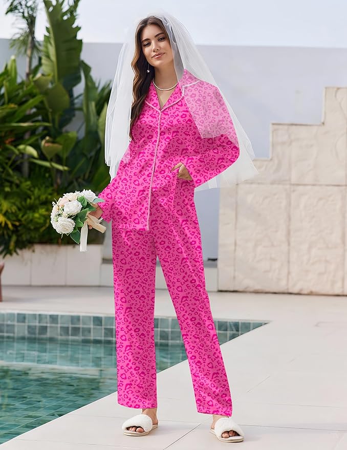 Ekouaer Pajamas For Women Set Silk Pjs 2 Piece Satin Sleepwear Long Sleeve Button Down Lounge Sets With Pant