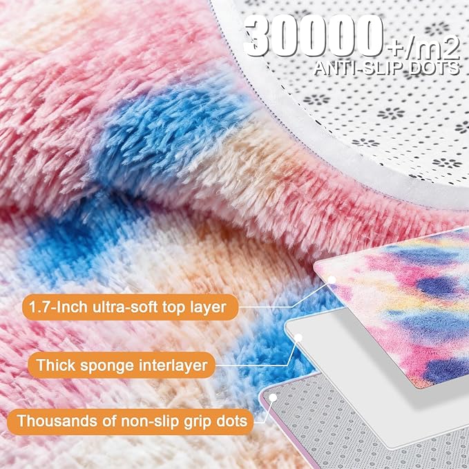 Rainbow Shag Area Rugs 6x9, Large Fluffy Soft Carpet, Plush Shaggy Rugs for Bedroom Girls, Kids Rooms, Fuzzy Nursery Rug for Baby's Toddler's Room, Clorful Rooms Decor for Teen Pastel Kawaii Princess