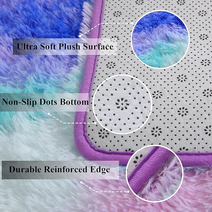 Fluffy Shaggy Area Rug for Girls Bedroom, 4 x 6 Feet Modern Fluffy Area Rug, Purple Blue Tie Dye Soft Plush Carpet for Living, Kids Girls Boys Teens Room, Bedsides, Home Office Decor