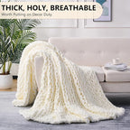 L'AGRATY Chunky Knit Blanket Throw: 80''x90'' Chenille Chunky Knitted Throw Blanket for Bed Couch - Handmade Thick Big Cable Knit Blanket - Large Chunky Crochet Blanket for Home Decor(Cream White)
