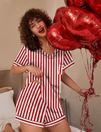 Ekouaer Silk Pajama for Women Short Sleeve Satin Pj Set Two Piece Soft Sleepwear Loungewear, S-XXL