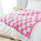 Carriediosa Checkered Throw Blanket 90" X 90" Queen, 400GSM Ultra Soft Microfiber Fuzzy Fluffy Reversible Cute Preppy Knitted Blankets Cozy Plush Fall Throws for Couch, Bed, Sofa, Hot Pink