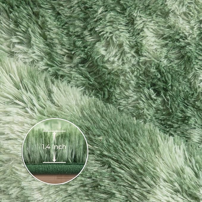 Litanika 9x12 Fluffy Shag Faux Fur Area Rug for Living Room Bedroom, Tie-Dyed Forest Green High Pile Soft Plush Furry Bedside Playroom Dorm Carpet, Non-Slip, Non-Shedding Modern Indoor Floor Rug