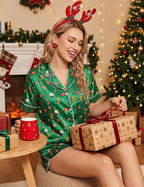 Ekouaer Womens Silk Satin Pajamas Set Short Sleeve Sleepwear Button Down Loungewear 2 Piece Pjs Shorts Set S-5X Plus Size