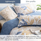 ALEISSEL Blue Botanical Cotton Comforter Queen Size - 3PC Lightweight Bedding Sets with Ultra-Soft Alternative Fill, Reversible Design with Leaf Pattern, Dark Blue & White (1 Comforter, 2 Pillowshams)