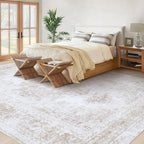 XLUEZ Area Rug 8x10 Living Room Rug, Machine Washable Vintage Distressed Medallion Rug Non-Slip Soft Low Pile Large Indoor Rugs for Bedroom Kitchen Dining Room Office(Beige,8'x10')