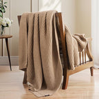 Waffle Knit Blanket Twin Size, Luxury Cozy Chunky Knit Blanket for Couch, 60 x 80 Inch Thick Ultra-Soft Feather Yarn Knitted Blankets for Sofa, Bed, Home Decor - Beige