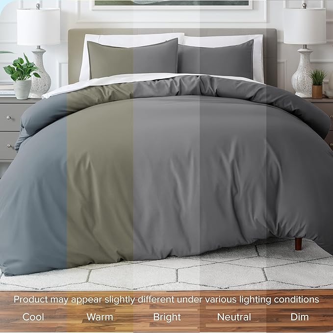 Bare Home Bedding Duvet Cover Oversized Queen Size - Premium 1800 Super Soft Collection - Lightweight, Cooling Duvet Cover - Soft Breathable Bedding (Oversized Queen, Grey)