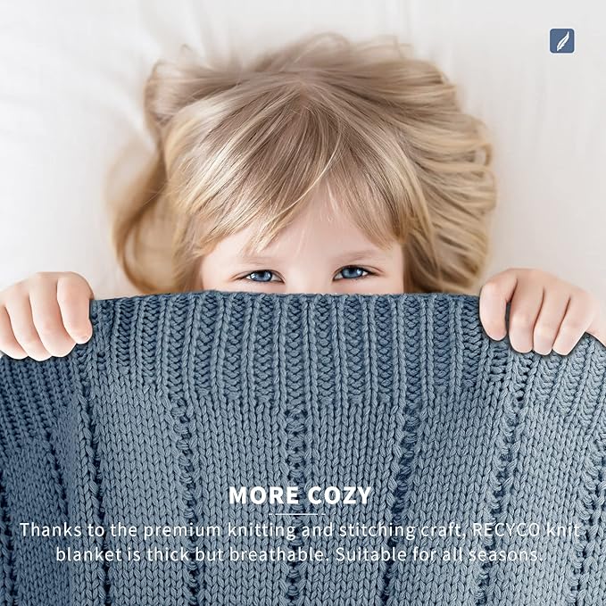 RECYCO Cable Knit Dusty Blue Throw Blanket for Couch, Super Soft Warm Cozy Decorative Knitted Throw Blanket 2.3LB for Bed, Sofa, Chair 50"x60"