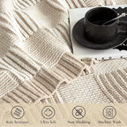 Amélie Home Knit Throw Blanket, Soft Chenille Cozy Breathable Pineapple Chunky Decorative Blanket for Couch, Bed & Sofa, French-Inspired Lightweight Warm Gift for Women, Beige, 50"x60"