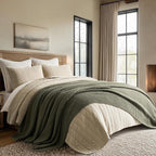 EVERGRACEHOME Chunky Chenille Knit Throw Blanket for Couch, Soft Luxurious Oversized Queen Moss Stitch Blanket for Bed, Cozy Farmhouse Knitted Throw for Sofa, Olive Green, 90" x 90"