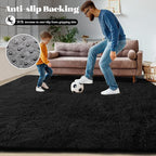 5x8 Area Rug for Living Room: Fluffy Shag Soft Washable Rugs Fuzzy Plush Indoor Carpet for Bedroom Nursery Playroom Dorm Kids Girls Boys Room (Black, 5'x8')