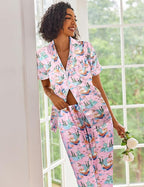 Ekouaer Silk Satin Pajamas Set Women Short Sleeve Sleepwear Soft Button Down Loungewear Pjs Set