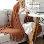 Blagic Knitted Throw Blanket for Couch,Soft Farmhouse Boho Fall Throw Blanket with Tassels,Home Decorative Lightweight Throw Blankets, Orange Rust Throws for Bed/Chair/Sofa, 50" W x 60" L