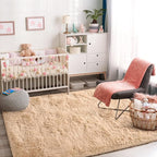 Jelymark Super Soft Shaggy Rug for Bedroom, 4x5.9 Fluffy Carpet for Living Room, Fuzzy Indoor Plush Area Rug for Home Decor, Furry Floor Rugs for Dorm, Cute Kids Nursery Rug for Girls, Beige