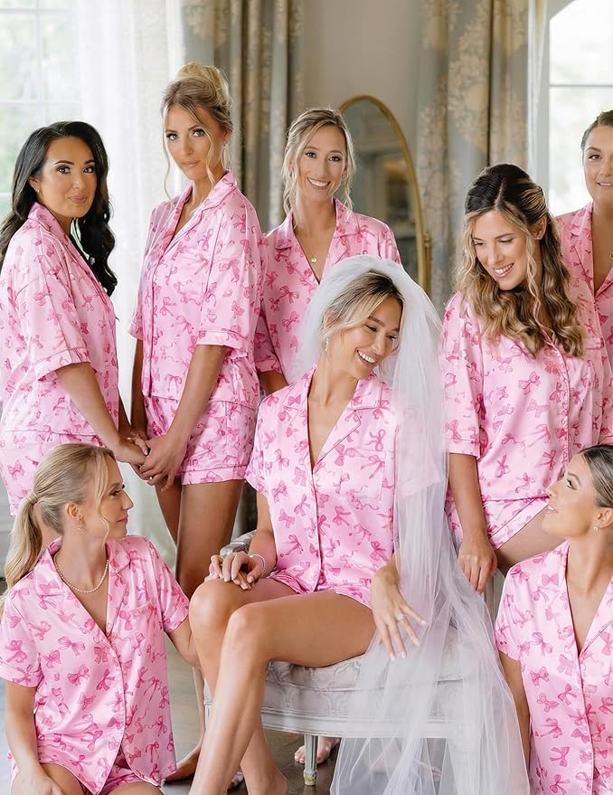 Ekouaer Womens Satin Silk Pajamas Set Short Sleeve Sleepwear Button Down Top and Shorts Loungewear 2 Piece Pjs Set S-XXL