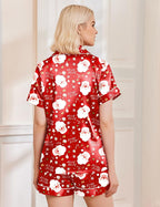 Ekouaer Womens Silk Satin Pajama Sets Soft Short Sleeve Button Down Sleepwear Top and Shorts 2 Piece Pjs Lounge Set