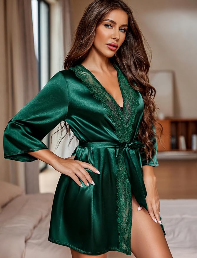 Avidlove Women's Kimono Robe Short Satin Pure Short Silky Robes