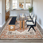 CRYPTOLITE Living Room Rug 7x10, Machine Washable Area Rug Non Slip Low Pile Rug for Living Room, Bedroom, Farmhouse, Dining Room, Orange