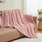 NEWCOSPLAY Super Soft Queen Blanket Pink Premium Silky Flannel Fleece 3D Heart Checkered Lightweight Bed Blanket All Season Use (Pink Heart, Queen(90"x90"))