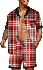 Ekouaer Men Satin Silk Pajamas Set with Pockets Sleepwear Shorts Satin Summer Loungewear 2 Piece Button Down Set S-3XL