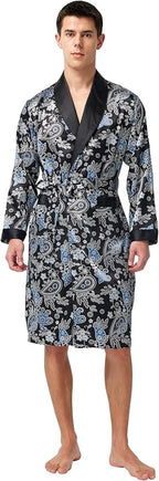 Tony & Candice Men's Satin Robe Lightweight Long Sleeve Silk Kimono Bathrobe with Shorts Set Sleepwear