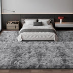 Deerhoo Large Shag Area Rugs 10 x 14, Tie-Dyed Plush Fuzzy Rugs for Living Room, Ultra Soft Fluffy Furry Rug for Bedroom, Anti-Skid Indoor Carpet Nursery Rugs for Kids Room Home Decor, Light Grey