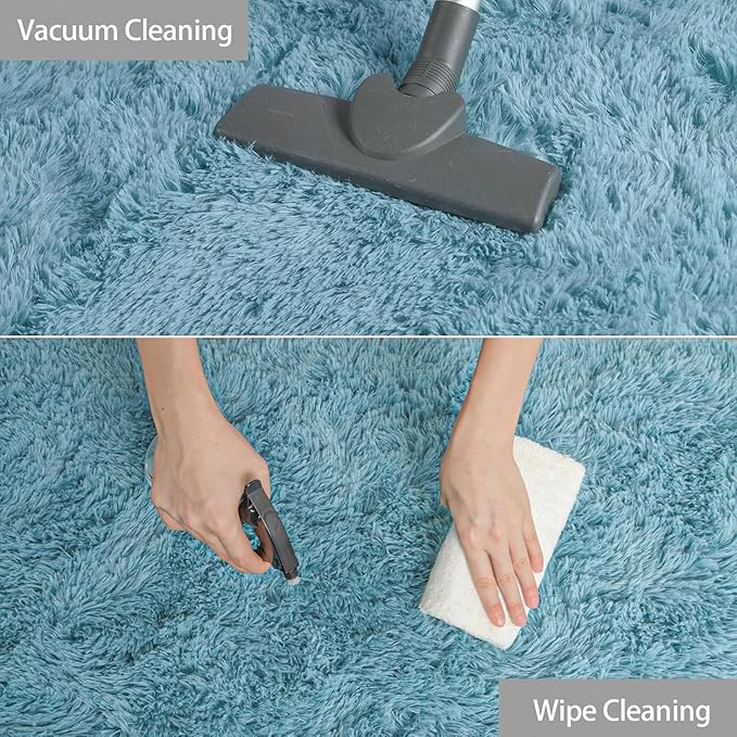 YJ.GWL Area Rugs for Living Room Bedroom, 3x5 Machine Washable Small Teal Bedside Rug, Soft Fluffy Shaggy Thick Shag Indoor Floor Carpet for Kids Boy and Girls Room Preppy Dorm Home Decor Aesthetic