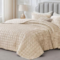 BEDELITE Velvet Quilt Set Queen Size - Luxury Velvet Comforter Bedding Set 3 Pieces, Lightweight Soft Cozy Shiny Urban Taupe Oversized Bedspread Coverlet for All Seasons with 2 Pillow Shams