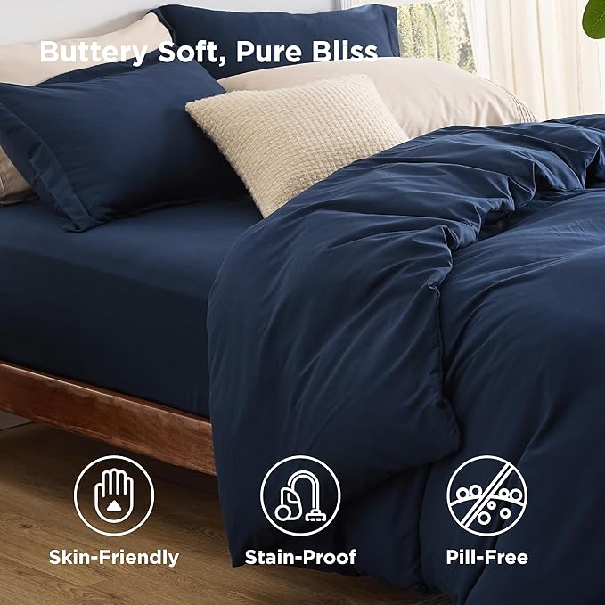 Bedsure Duvet Cover with Fitted Sheet King - Cooling Deep Pocket, Hotel Luxury Soft Double Brushed Bedding Set with Zipper Closure, 1 Duvet Cover, 1 Fitted Sheet, 2 Pillow Shams, NO Comforter, Blue