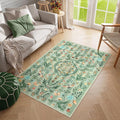 Lahome Chloe Insect Botanical 3x5 Washable Rugs for Entryway Soft Rug for Bedroom, Green Kitchen Rugs Non Slip Washable, Boho Floral Indoor Throw Carpet for Bathroom Laundry Living Room(Green,3x5)