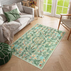 Lahome Chloe Insect Botanical 3x5 Washable Rugs for Entryway Soft Rug for Bedroom, Green Kitchen Rugs Non Slip Washable, Boho Floral Indoor Throw Carpet for Bathroom Laundry Living Room(Green,3x5)