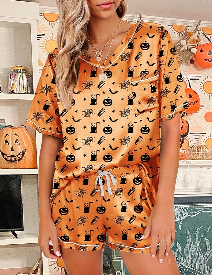 Ekouaer Silk Pajama for Women Short Sleeve Satin Pj Set Two Piece Soft Sleepwear Loungewear, S-XXL