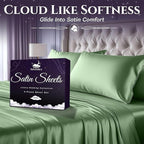 SLEEP SANCTUARY Satin Sheets Full Size – 4 Piece Luxury Silky Bed Set, Softer Than Silk, 15" Deep Pocket, Cooling & Wrinkle-Free, Moisture-Wicking & Breathable for Hair & Skin (Sage Green)