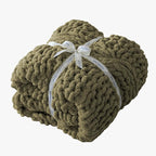 Chunky Knit Blanket Throw - 100% Hand Knitted Chunky Soft Throw Blanket for Couch, Thick and Warm Blanket for Winter, Olive Green, 40x50 Inches