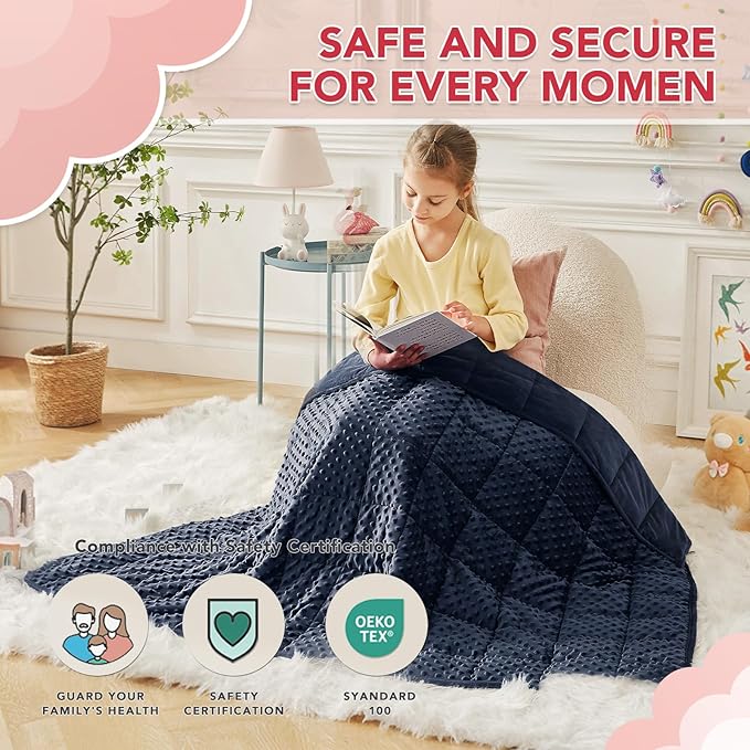 CuteKing Weighted Blanket - Weighted Blanket with Premium Glass Beads - Heavy Blanket Crystal Velvet for Comfortable Rest - Thick Blanket All Season(10lbs, 40"x60", Blue Bubble)