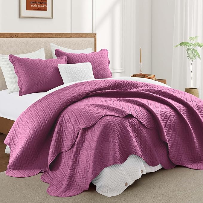 IR Imperial Rooms Twin Quilt Bedding Set Size (68” x 86”) + 1 Pillow Shams (20” x 26” + 2”) - 2 Pcs All Season Lightweight Reversible Microfiber Coverlet Embossed Quilt Bedspread (Purple)