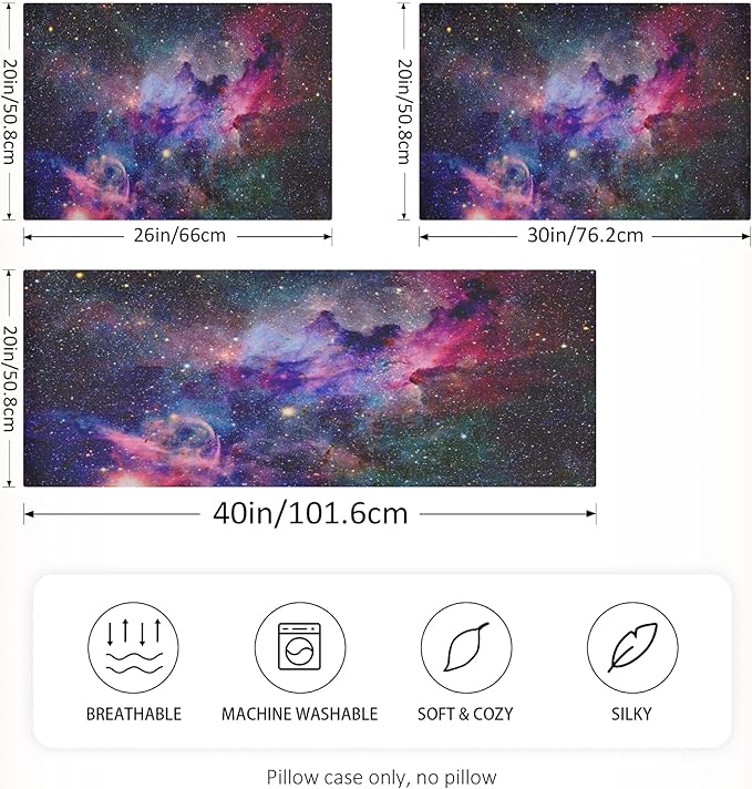 Nebula Galaxy Sky Satin Pillowcase for Hair and Skin, Purple Galaxy Space Silk Pillow Case with Envelope Closure, Queen Size 20x30 inches, 1 PC