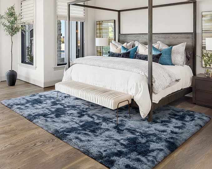 Softlife Area Rug for Living Room, Fluffy Shag Plush 6x9 Blue Rugs for Bedroom Girls Kids, Shaggy Soft Fuzzy Tie Dyed Large Carpet for Dorm Bedside Ultra Cozy Non-Slip Indoor Decor