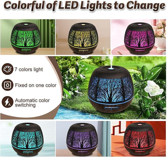 Roonbo Diffusers for Essential Oils Large Room 400ml,Essential Oil Diffuser for Home with R/C,Cool Mist Humidifiers for Bedroom,7 Colors Changed & 3 Mist Mode Waterless Auto Off for Office