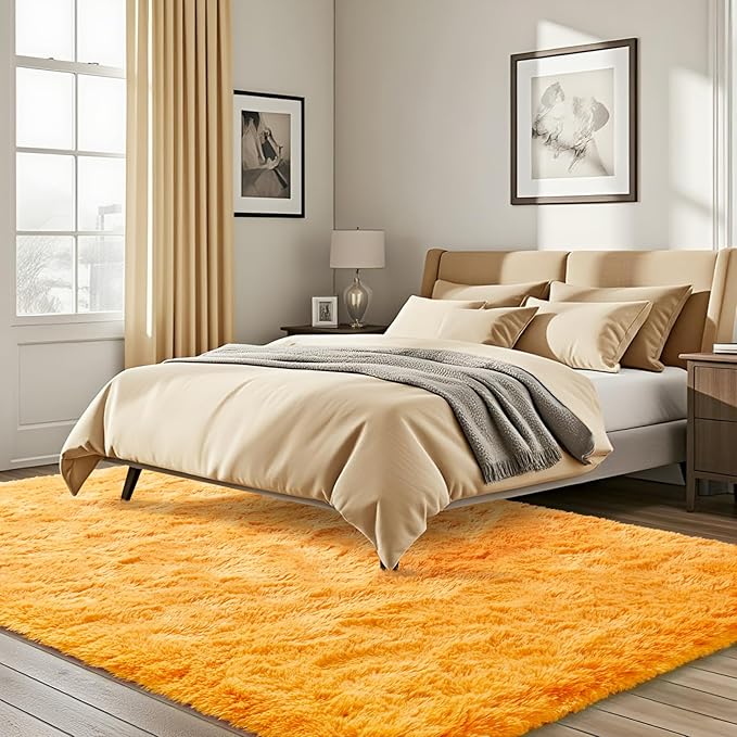 ISEAU Fluffy Rug Carpets Soft Shaggy Area Rugs Indoor Floor Mats for Kids Room Fuzzy Carpet Comfy Cute Nursery Mat Bedside Rug for Boys Girls Bedroom Living Room Home Decor, 6ft x 9ft,Orange