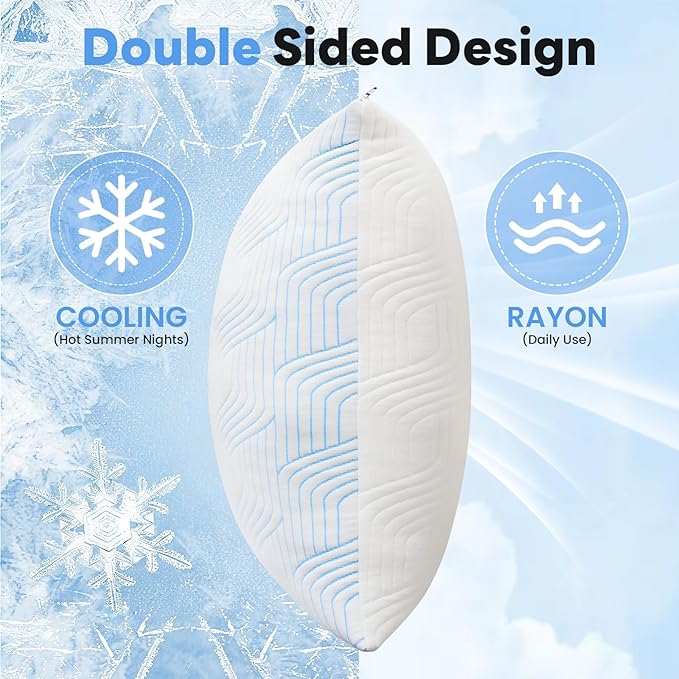 Cooling Bed Pillows for Sleeping 2 Pack Shredded Memory Foam Pillows Standard Size Set of 2 Adjustable Supportive Pillow for Back Stomach Side Sleepers Washable Removable Cover