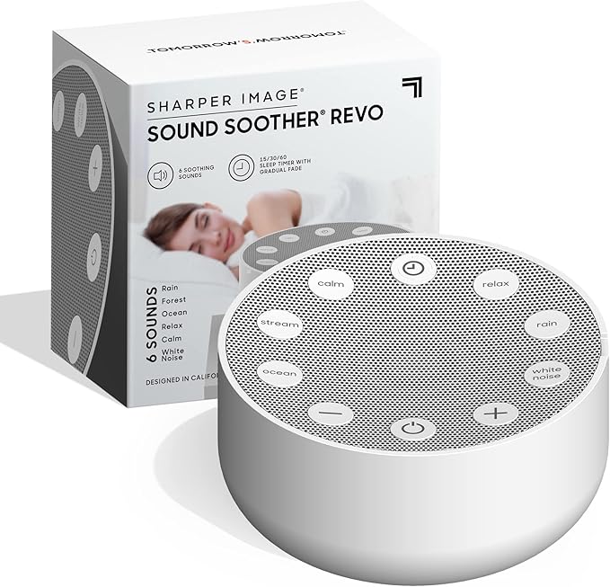Sharper Image White Noise Sound Machine, Sleep Sounds to Support Restful Sleep, Meditation & Relaxation Naps, 6 Soothing Nature Soundscapes for Baby, Kids & Adults, Portable for Home & Travel