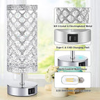 GZKPL Crystal Table Lamp, Touch Control Bedside Nightstand Desk Lamps Women Bedroom Decor Girly Bling Lamps with 2 USB Ports & Bulb Included for Home, Office, Living Room (Silver)