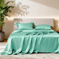 Love's cabin Twin Satin Sheets Sets - 3 Piece Aqua Silky ed Sheets with Deep Pockets, Luxury Silk Feel Satin Twin Size Sheet Set Bedding Set (1 Flat Sheet,1 Fitted Sheet,1 Pillow case)