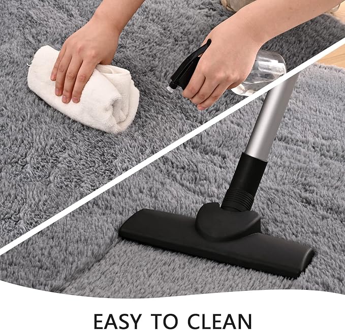 Grey Runner Area Rugs for Bedroom Living Room, 2x6 Feet Fluffy Bedside Rugs, Soft Shaggy Carpet Rug for Kids Room Nursery, Furry Cute Rugs for Girls Boys Dorm Room Home Decor
